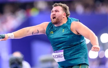 Kyle Blignaut of South Africa during the MenÕs Shot Put heats on day 7 of the 2024 Paris Olympic Games at Stade de France, Paris, France on August 02, 2024 in Paris, France.