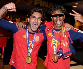 Lamine Yamal and Ferran Torres after winning 2026 World Cup