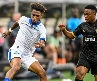 Langelihle Phili of Stellenbosch FC during the TotalEnergies CAF Confederation Cup match between Stellenbosch FC and Singida Black Stars at DHL Cape Town Stadium on February 15, 2026 in Cape 