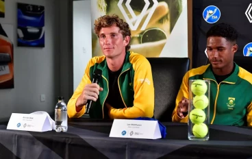 Kris Van Wyk (player) and Leo Matthysen (player) during the Tennis South Africa And Renault SA match announcement at Renault SA Head Office on January 22, 2025 in Johannesburg, South Africa.