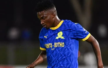 Lesiba Nku of Mamelodi Sundowns during the DStv Premiership match between Golden Arrows and Mamelodi Sundowns at Mpumalanga Stadium on May 08, 2024 in Hammarsdale, South Africa.