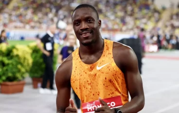 Letsile Tebogo of Botswana celebrates victory in the mens 200m final during the 2024 Diamond League - Herculis at Stade Louis II on July 12, 2024 in Monaco, Monaco.