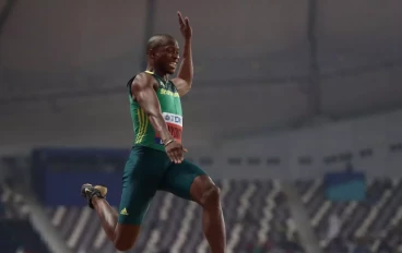 Luvo Manyonga of South Africa competes in the Men's Long Jump final during day two of 17th IAAF World Athletics Championships Doha 2019 at Khalifa International Stadium on September 28, 2019
