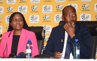 CEO Lydia Monyepao and SAFA Vice President Linda Zwane during the SAFA Academy launch at SAFA House on August 24, 2023 in Johannesburg, South Africa.