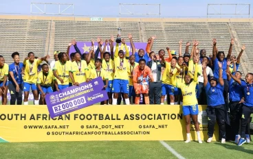 Mamelodi Sundowns Ladies celebrates winning 2023 Hollywoodbets Super League during the Hollywoodbets Super League match between Mamelodi Sundowns Ladies and TS Galaxy Queens at Lucas Moripe S