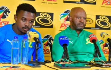 Manqoba Mngqithi (coach) and Teboho Mokwena of Mamelodi Sundowns during the Mamelodi Sundowns media open day at Chloorkop on August 26, 2024 in Pretoria, South Africa.