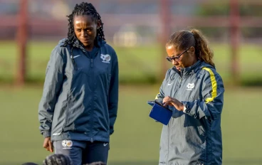 SA U20 Women's team coach Maude Khumalo with Banyana coach Desiree Ellis in 2016