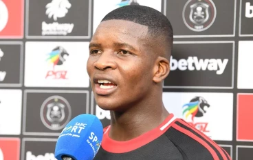 Mbekezeli Mbokazi of Orlando Pirates. during the Betway Premiership match between Orlando Pirates and Mamelodi Sundowns at FNB Stadium on March 16, 2025 in Johannesburg, South Africa.