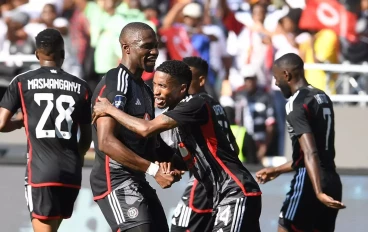 Monnapule Saleng of Orlando Pirates celebrates his goal with teammates during the DStv Premiership match between Orlando Pirates and Kaizer Chiefs at FNB Stadium on March 09, 2024 in Johannes