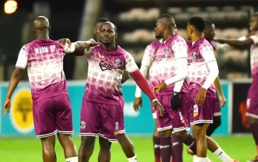 Players warming up the DStv Premiership match between Cape Town City FC and Moroka Swallows at Athlone Stadium on May 07, 2024 in Cape Town, South Africa.