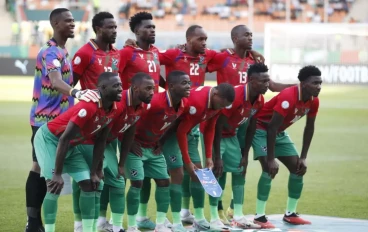 Players of Namibia pose for a team photo ahead of the Africa Cup of Nations (CAN) 2024 Group E football match between Tunisia and Namibia at Amadou Gon Coulibaly Stadium in Korhogo, Ivory Coa