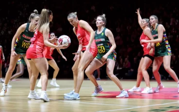 Sasha Glasgow of Vitality Roses in action during the Vitality Netball International Series match between England and South Africa at AO Arena on December 05, 2023 in Manchester, England.