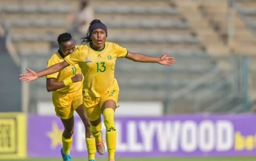 Nicole Michael of South Africa celebrates after scoring her goal during the 2024 WAFCON Qualifier, 2nd Leg match between South Africa and Burkina Faso at Lucas Moripe Stadium on December 04,