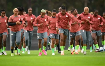 Nigeria's Women's national team warm up during a Nigeria training session on July 18, 2023 in Brisbane, Australia