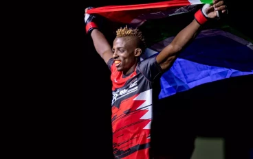 Nkosi Ndebele from South Africa enters the arena during the Fight Night for Brave 31 at Sibaya Casino on December 07, 2019 in Durban, South Africa.