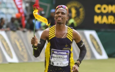 Nkosikhona Mhlakwana (6th place) during the 2022 Comrades Marathon at Moses Mabhida Stadium on August 28, 2022 in Durban, South Africa.