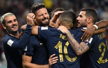 Olivier Giroud celebrating after scoring for France