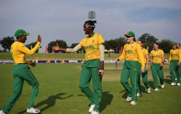 Oluhle Siyo of South Africa celebrates following the ICC Women's U19 T20 World Cup 2023 match between South Africa and UAE at Willowmoore Park on January 18, 2023 in Benoni, South Africa