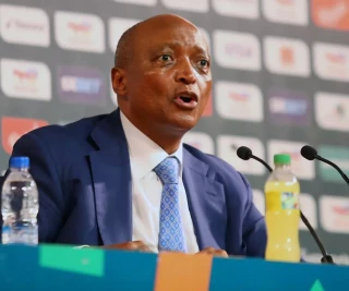 The President of the Confederation of African Football (CAF), Patrice Motsepe, is speaking during a press conference at the Palais de la Culture in Abidjan, Ivory Coast, on February 9, 2024, 