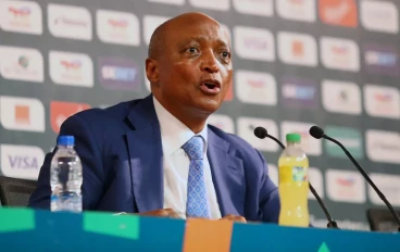 The President of the Confederation of African Football (CAF), Patrice Motsepe, is speaking during a press conference at the Palais de la Culture in Abidjan, Ivory Coast, on February 9, 2024,