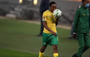 Bafana Bafana forward Percy Tau during a World Cup qualifier vs Zimbabwe on 11 November 2021
