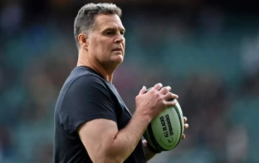 Rassie Erasmus, Director of Rugby of South Africa, looks on during the pre-match warm-up during the Summer International match between New Zealand All Blacks v South Africa at Twickenham Stad