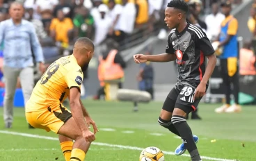 Relebohile Mofokeng of Orlando Pirates with the ball during the DStv Premiership match between Kaizer Chiefs and Orlando Pirates at FNB Stadium on November 11, 2023 in Johannesburg, South Afr