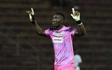 Richard Ofori of AmaZulu FC celebrates AmaZulu’s first goal during the Nedbank Cup, Last 32 match between AmaZulu FC and Mighty Eagles at King Zwelithini Stadium on January 28, 2025 in Durban