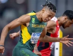 Shaun Maswanganyi of South Africa in action in the Men's 200m during day 6 of the World Athletics Championships Budapest 2023 at National Athletics Centre on August 24, 2023 in Budapest, Hung
