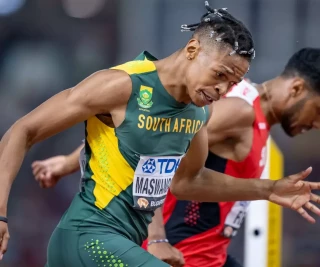 Shaun Maswanganyi of South Africa in action in the Men's 200m during day 6 of the World Athletics Championships Budapest 2023 at National Athletics Centre on August 24, 2023 in Budapest, Hung