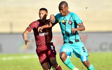 Sihle Nduli of Stellenbosch FC and Samukelo Kabini of TS Galaxy during the MTN8 Quarter Final match between Stellenbosch FC and TS Galaxy at Danie Craven Stadium on August 04, 2024 Stellenbos