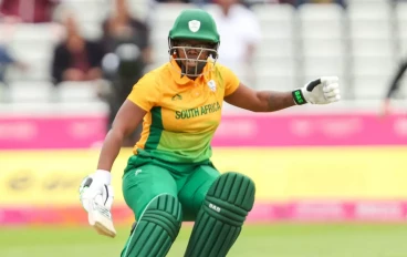 Sinalo Jafta of South Africa during the Women's T20 Cricket match between South Africa and New Zealand on day 2 of the 2022 Commonwealth Games at Edgbaston Cricket Ground on July 30, 2022 in