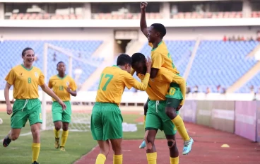 Siyabonga Mabena of Team South Africa celebrates another goal in the boys U17 soccer match against Seychelles