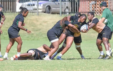 Springbok women coach Louis Koen with players during the Springbok women training session at High Performance Centre on May 01, 2024 in Pretoria, South Africa.