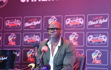 Moroka Swallows coach Steve Komphela during the Gauteng press conference at PSL Headquarters on October 18, 2023 in Johannesburg, South Africa.
