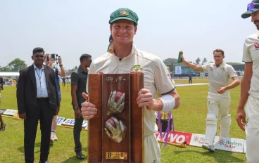 Steve Smith with Warne-Muralitharan Trophy