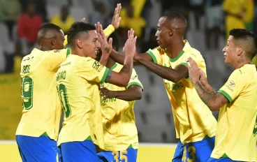 Mamelodi Sundowns celebrate after scoring vs La Masia in the Nedbank Cup