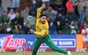 Tabraiz Shamsi of South Africa during the 2nd KFC T20 International match between South Africa and India at St George’s Park on December 12, 2023 in Gqeberha, South Africa.
