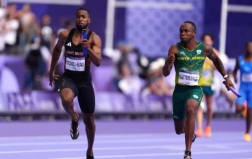 Akani Simbine during the Men's 4 x 100m Relay at the Stade de France on the thirteenth day of the 2024 Paris Olympic Games in France. Picture date: Thursday August 8, 2024.