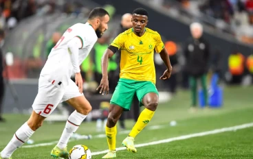 Teboho Mokoena of South Africa and Saiss Ghanem of Morocco during the Africa Cup of Nations, Qualifier match between South Africa and Morocco at FNB Stadium on June 17, 2023 in Johannesburg,