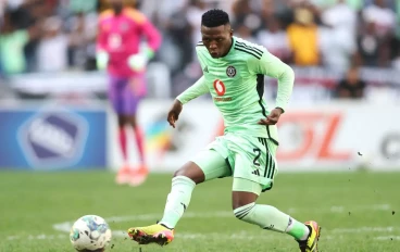 Thabiso Monyane of Orlando Pirates controls possession during the DStv Premiership match between Cape Town City FC and Orlando Pirates at DHL Cape Town Stadium on May 01, 2024 in Cape Town, S