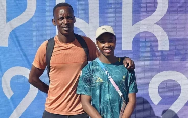 SA athletics coach Thabo Matebedi with Olympian Bayanda Walaza