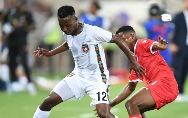 Thato Khiba of TS Galaxy and Tshepo Mokoena of Sekhukhune United during the Betway Premiership match between Sekhukhune United and TS Galaxy at Peter Mokaba Stadium on November 26, 2024 in Po