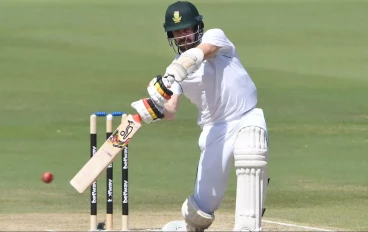 Protea's batsman Anrich Nortje strikes out against the West Indies