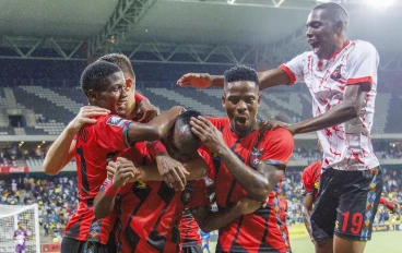 TS Galaxy celebrate goal vs Mamelodi Sundowns