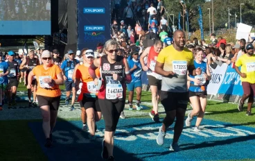 Runners during the 2023 Totalsports Two Oceans Half Marathon finishing at UCT Rugby Fields on April 16, 2023 in Cape Town, South Africa.