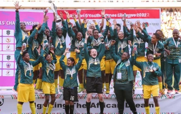 Team South Africa celebrate their victory over Zambia in the girls under 17 football final on day 11 of the Region 5 Youth Games Lilongwe 2022