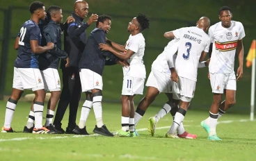 University of Pretoria players celebrates during the Nedbank Cup, Last 16 match between University of Pretoria and Moroka Swallows at Tuks Stadium on March 13, 2024 in Pretoria, South Africa.