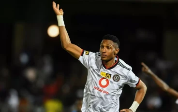 Vincent Pule of Orlando Pirates celebrates scoring during the MTN8 quarter final match between Royal AM and Orlando Pirates at Chatsworth Stadium on August 27, 2022 in Chatsworth, South Afric