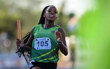 Viwe Jingqi in the Final Women Senior 4x100m Relay during day 4 of the ASA Senior Track and Field, Combined Events and Relay Championships at Msunduzi Athletics Stadium on April 21, 2024 in P